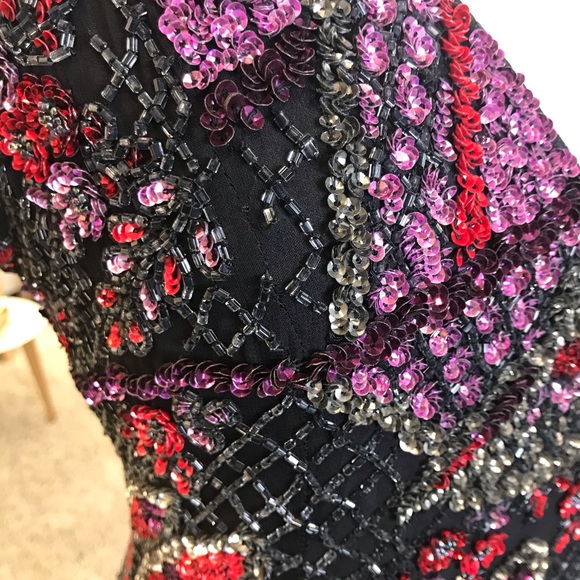 Parker Black/Red/Silver Sequin & Beaded Mini Dress - Picture 3 of 7